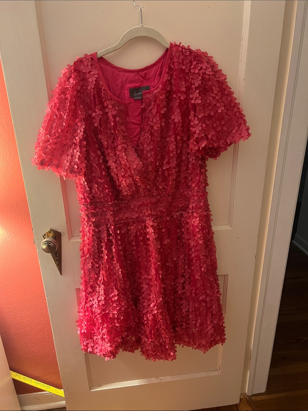 Anthropologie Pink Floral Appliqué Mini Dress